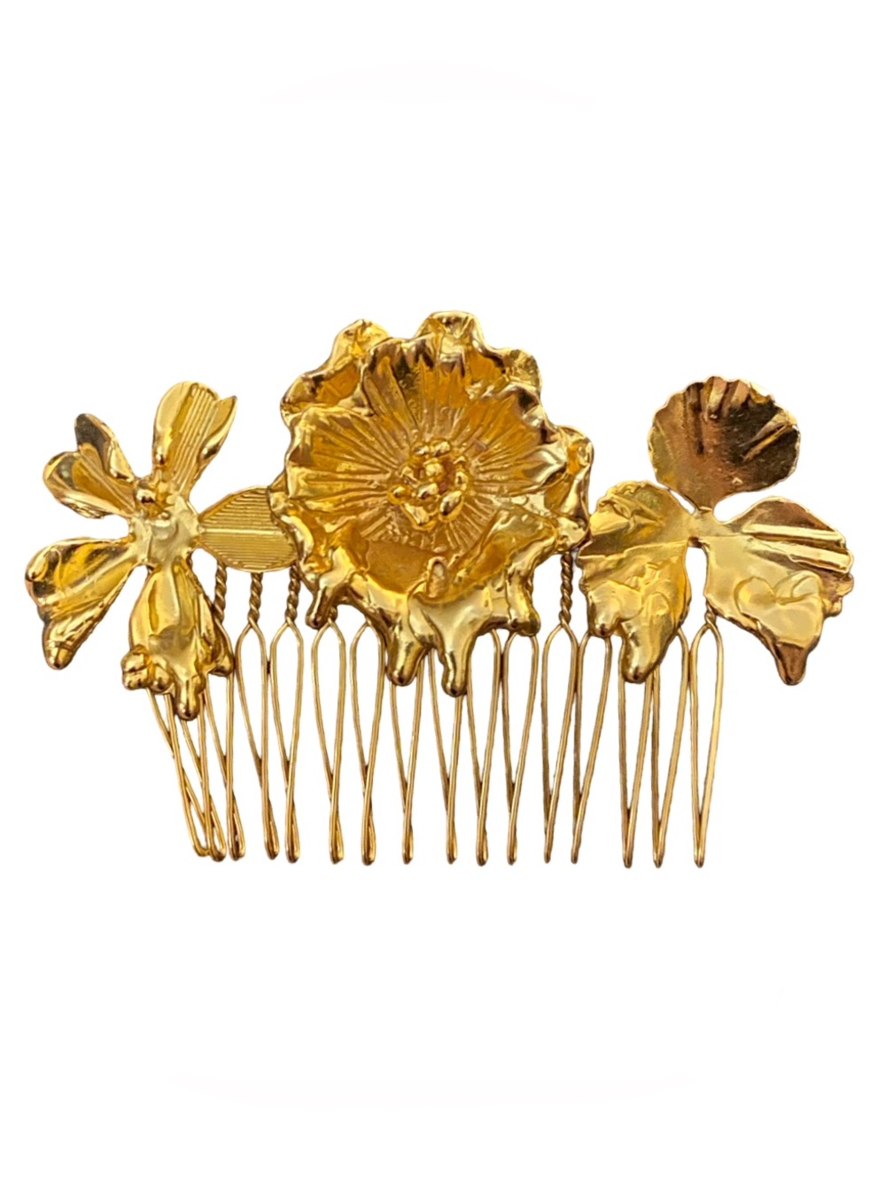 New Designer Lelet NY Gold Botanical Floral Hair Comb in Gifting Pouch